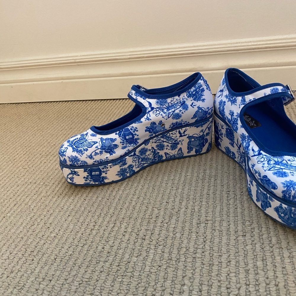 Blue and White Platform Mary Janes - Picture 3 of 6